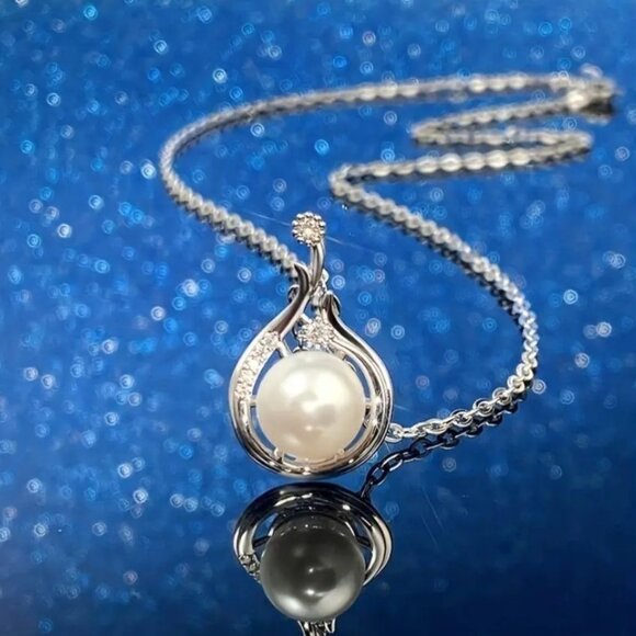 Copper Silver Faux Pearl Pendant Chain Gift - Picture 2 of 4